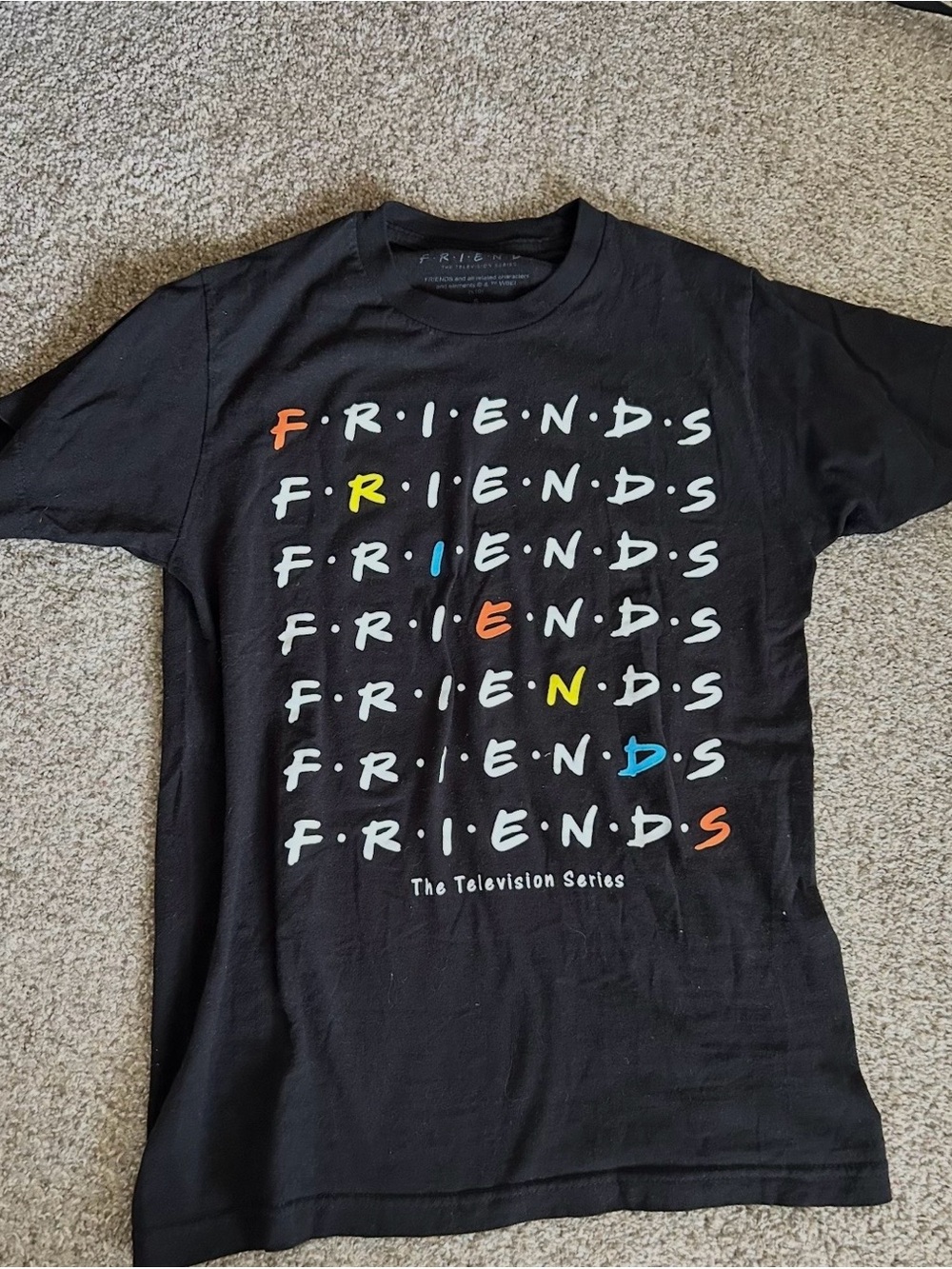 FRIENDS Black Short-Sleeve Logo Tee with Multicolor Letter Accents